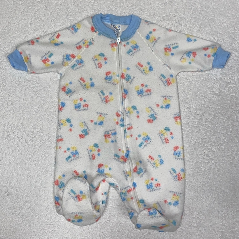 Vintage Dr Denton fleece zip 0/6m train pajama sleeper